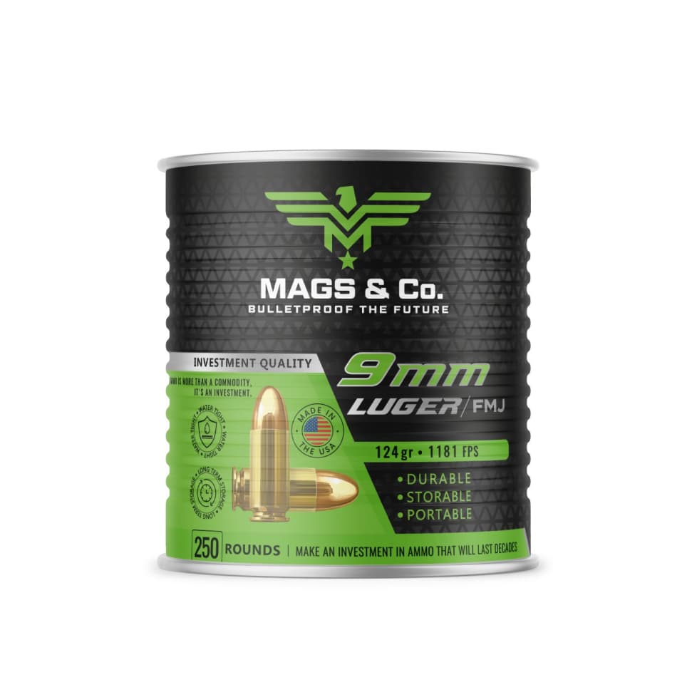 9mm Luger 124gr FMJ (Whole Corn) 250 Rounds per can