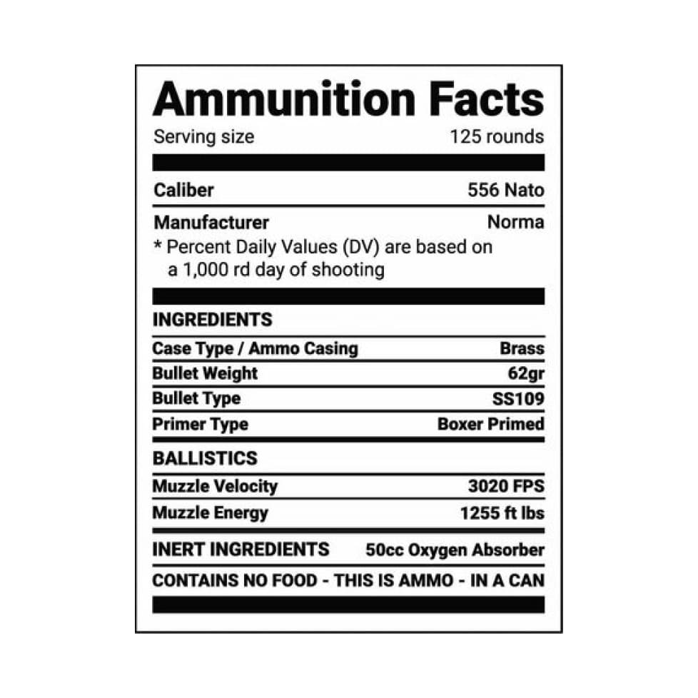 556 NATO 62gr SS109 (Baked Beans) 125 Rounds per can